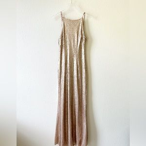 LuLu’s Champagne Sequined Floor Length Dress with Cowl Draped Back